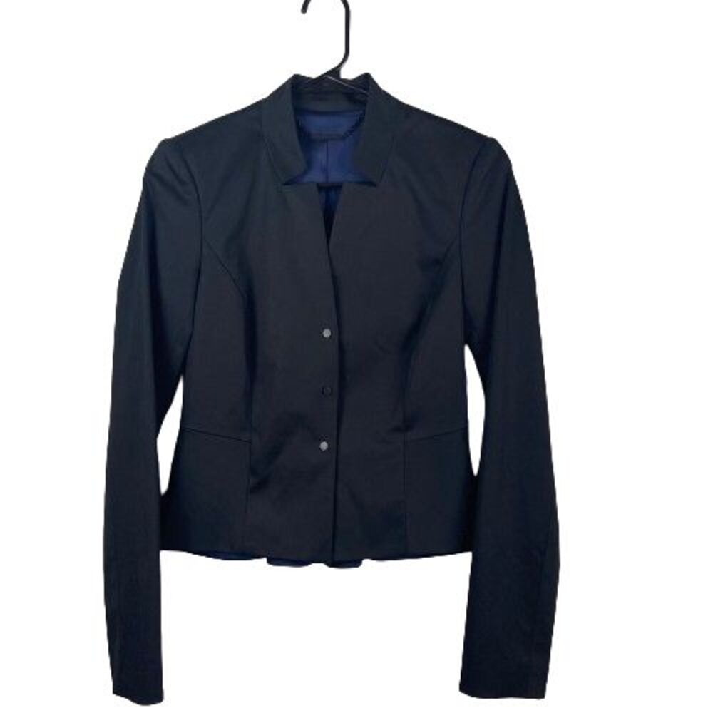 Elie Tahari Blazer Women's Size 2 Black Cotton Blend Jacket Snaps Lines Stretch